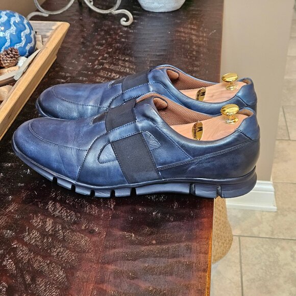 Moral Code Men's Erast Leather Slip-On Sneaker, Blue/Black, Sz 12 - Picture 3 of 16